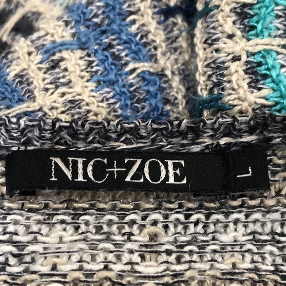 Nic + Zoe Sweater Size Large Gray Tan Blue Striped Linen Blend Pullover - Picture 6 of 10